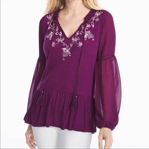 White House Black Market Embroidered Blouse NWT M